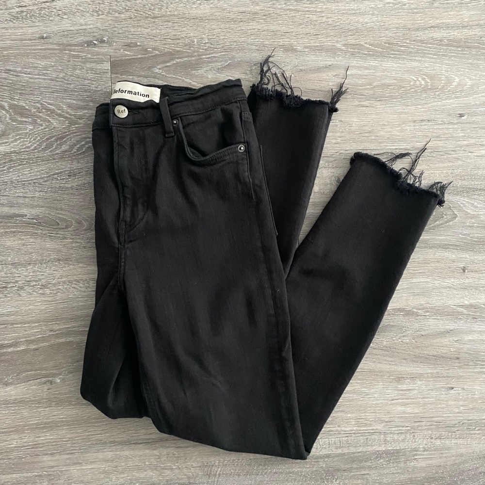 Reformation High and skinny raw ankle skinny jeans height waisted black